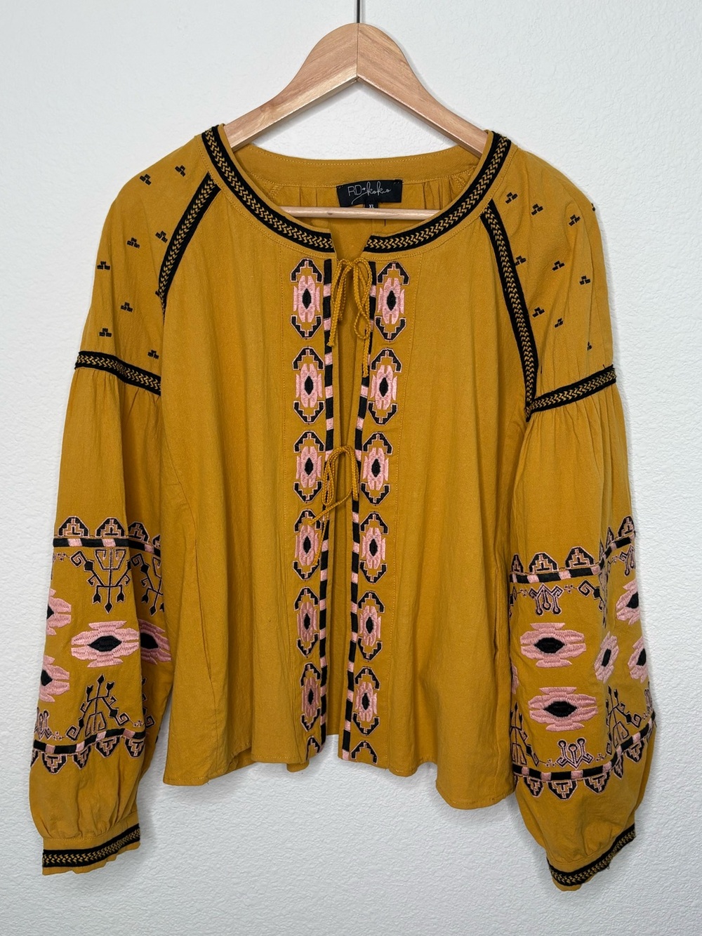 Anthropologie RD Koko Embroidered Top Sz XL Peasant Jacket Boho Puff Sleeves